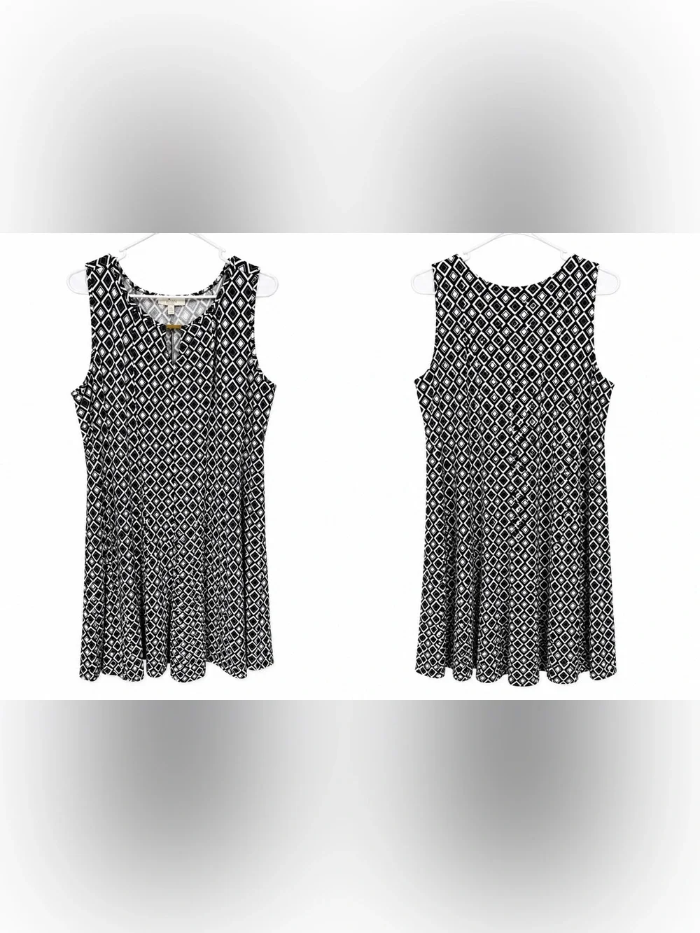 HAANI Woman Black & White Geometric Sleeveless Fit & Flare Dress | Size 3X